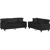 vidaXL Ensemble de canapés 2 pièces avec coussins Noir Similicuir