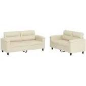 vidaXL Ensemble de canapés 2 pièces avec coussins Crème Similicuir