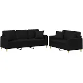 vidaXL Ensemble de canapés 2 pièces avec coussins Tissu noir