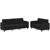 vidaXL Ensemble de canapés 2 pièces avec coussins Noir Tissu microfibre