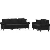 vidaXL Ensemble de canapés 2 pièces avec coussins Noir velours