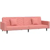 vidaXL Canapé-lit à 2 places avec deux oreillers Rose Velours