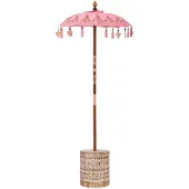 vidaXL Parasol avec Base Rose et Marron 250 cm Coton et bois