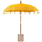 vidaXL Parasol balinais 260 Jaune 210-220 cm Coton et bois massif