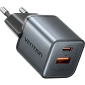 Vention 30 W - chargeur avec technologie GaN, 1 port USB-A et 1 port USB-C, noir
