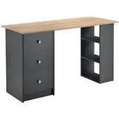 En.casa Bureau 120x50x72cm table de bureau avec tiroirs gris foncé/bois étagère table PC []