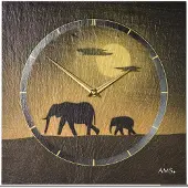 AMS 9523 Horloge murale à quartz Ardoise naturelle Horloge en ardoise dorée Eléphants