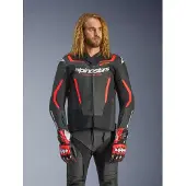 Alpinestars GP Force V2, veste en cuir ,Noir/Rouge Néon/Blanc ,56