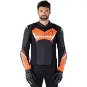 Alpinestars Veste En Cuir Faster V3 Black Red Fluo, Taille: 56