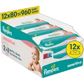 Pampers Baby Wipes Lingettes pour bébés sensibles ( 12 paquets de 80 pièces) 960 pièces