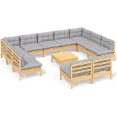 vidaXL Ensemble salon de jardin 12 pièces avec coussins gris pin massif