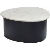Wohnling Table basse noire 63 cm avec plateau en marbre blanc, table de salon en aluminium aux formes organiques, table de canapé en aluminium, table d'appoint, fabrication artisanale