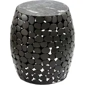 Wohnling Table d'appoint ronde Design 40 cm en aluminium noir et plateau en marbre – Table basse en aluminium – Table de salon en métal – Table décorative faite main
