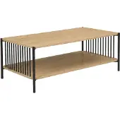 Wohnling Table basse 110 x 60 cm aspect chêne, rectangulaire, table de canapé, métal, table de salon, table d'appoint, table de détente, espace de rangement, table de café