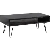 Wohnling Table basse 100x50x40 cm Mango Bois massif Métal Noir Table basse Table de salon rectangulaire avec espace de rangement Table basse massive Grande table