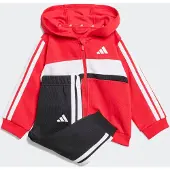 Adidas Survêtement 'ESSENTIALS TIBERIO 3 STRIPES FLEECE' rouge vif / noir / blanc