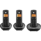 Motorola Trio E203 Téléphone sans Fil Numérique Dect Noir - 3 Combinés, Blocage d'Appels, Haut-Parleur, Répertoire 50 Contacts