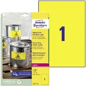 Avery Zweckform Étiquettes polyéthylène ultra-résistantes L6111-20 , 210 x 297 mm, permanent, jaune