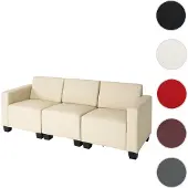 Mendler Canapé 3 places lounge/salon Lyon, système modulaire, simili-cuir crème