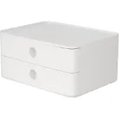 HAN Bloc à tiroirs Smart-Box Allison, 2 tiroirs avec cloisons de séparation, Support pour câble, empilable, plastique ABS, blanc
