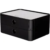 HAN Bloc à tiroirs Smart-Box Allison, 2 tiroirs avec cloisons de séparation, Support pour câble, empilable, plastique ABS, noir