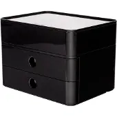 HAN Bloc à tiroirs Smart-Box Plus Allison, 2 tiroirs avec cloisons de séparation, Tiroir-plumier, empilable, plastique ABS, noir