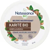 Natessance Beurre de Karité Bio 100 % Pur Sans Parfum Visage Corps Cheveux 100 g Baume