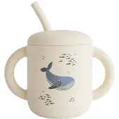 Mushie Silicone Training Cup Whales tasse avec paille 1 pcs