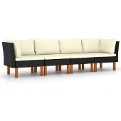 vidaXL Canapé de jardin 4 places avec coussins Noir Poly Rattan