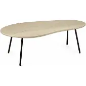 Wohnling Table basse en forme de rein, bois de manguier massif, finition blanchie, 122 cm, table de salon, table basse, table d'appoint, structure métallique, table rétro, faite main