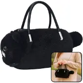 Leantoys Sac à Main En Forme De Chat En Peluche Avec Poignées En Chaîne Noir