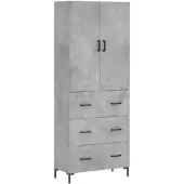 vidaXL Highboard gris béton 69,5x34x180 cm Bois composite