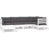 vidaXL Ensemble salon de jardin 6 pièces avec coussins blanc pin massif