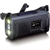 Lenco PDR-055BK - Radio d'urgence avec DAB+/FM, ASA et batterie externe de 10 000 mAh - Lampe de poche, recharge solaire et manuelle - Noir
