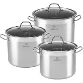 KINGHOFF 6 pièces : ensemble de casseroles en acier inoxydable, comprenant des casseroles de 11L, 9L et 7L, modèle KH-4313