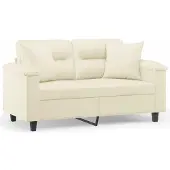 vidaXL Canapé 2 places avec coussins décoratifs Crème 120 cm Similicuir