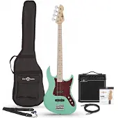 Gear4Music LA II Bass Guitar Seafoam Green 15W Bass Amp Pack