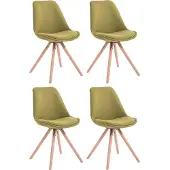 CLP Lot de 4 chaises d'appoint Toulouse en tissu, assise rembourrée et pieds ronds en bois, assise verte, piètement couleur naturel