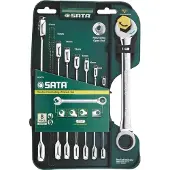 Sata Klucze Płasko-Oczkowe 8szt.Z Podwójną Grzechotką (10 mm, 11 mm, 12 mm, 13 mm, 14 mm, 15 mm, 16 mm, 17 mm, 18 mm, 19 mm, 8 mm, 9 mm)