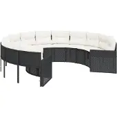 vidaXL Canapé de jardin avec coussins Rond Noir Poly-Rotin