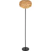 Eglo Lampe sur pied Sheldon, lampe de style bohème pour salon, lampe sur pied en métal noir avec abat-jour en papier tressé, culot E27, 153,5 cm