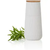 AdHoc Moulin à poivre et à sel design, blanc, mécanisme de broyage en céramique CeraCut, corps en plastique/bois de chêne, diamètre : 5,8 cm, hauteur : 12,3 cm