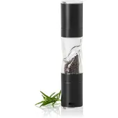 AdHoc Moulin à poivre et à sel DuoMill Pure, avec mécanismes de broyage en céramique CeraCut, en acier inoxydable noir/acrylique, diamètre : 4,5 cm, hauteur : 22 cm