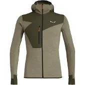 Salewa - Polaire chaude et légère - Puez 2 Dry M L/S Hood FZ Tee Dark Olive Melange pour Homme en Tissu Technique - Taille XL - Vert