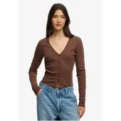 Superdry Femme Cardigan Pointelle Athletic Essential Brown Taille: 42