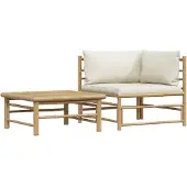 vidaXL Ensemble de salon de jardin 2 pièces avec coussins Crème Blanc Bambou