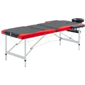 vidaXL Table de massage pliable 3 zones Aluminium Noir et rouge