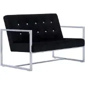 vidaXL Canapé 2 places avec accoudoirs Noir Chrome et velours