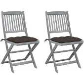 vidaXL Chaises de jardin pliantes 2 pcs. avec coussin en bois massif d'acacia