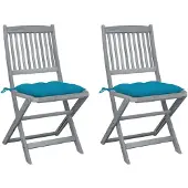 vidaXL Chaises de jardin pliantes 2 pcs. avec coussin en bois massif d'acacia